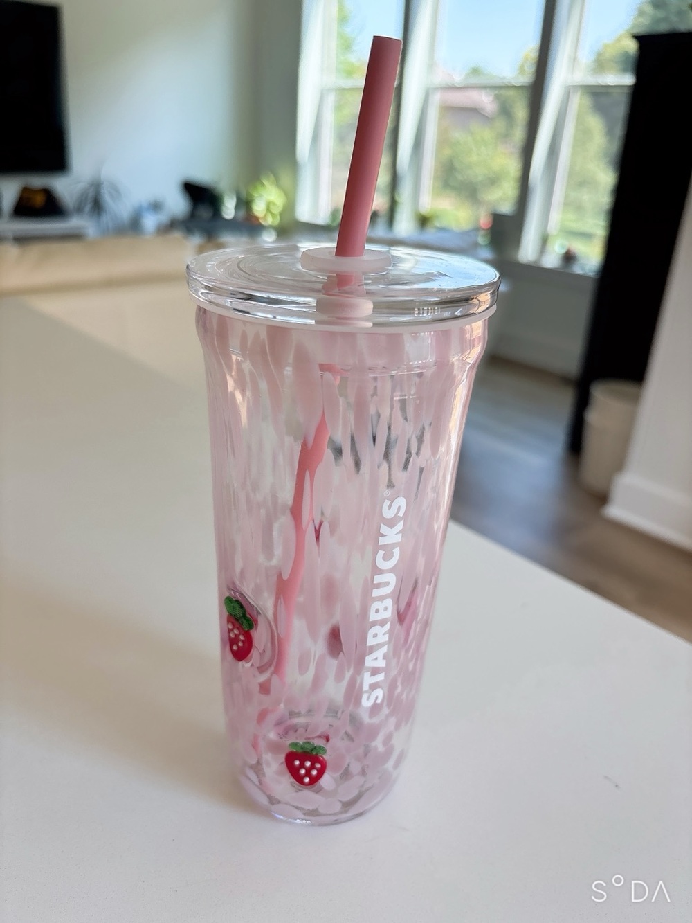 Starbucks Pink Strawberry Pattern Reusable Tumbler with Straw